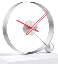 Design table clock Endless brushed silver/red 32cm